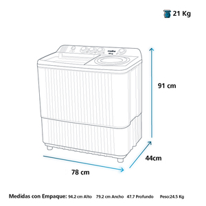 Lavadora Semiautomática 7 Kg Blanca Mabe - LMD7023PBAB0
