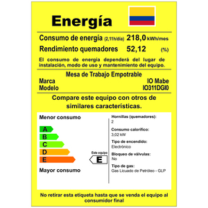 Parrilla empotrable a gas 30 cm inoxidable Io mabe-IO311DGI0