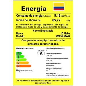 Horno de Empotre 60 cm a Gas Acero Inoxidable Vidrio Espejo Io Mabe - IO6056HGWI0