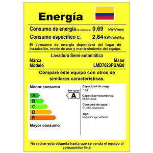 Lavadora Semiautomática 7 Kg Blanca Mabe - LMD7023PBAB0